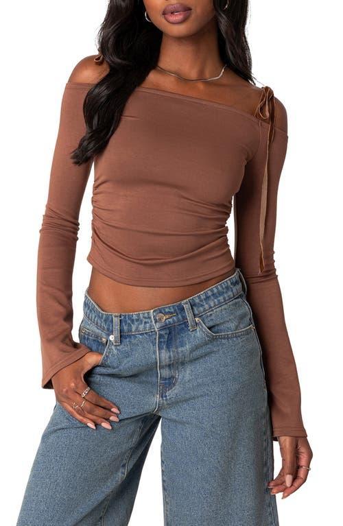 EDIKTED Velvet Tie Off the Shoulder Top Product Image