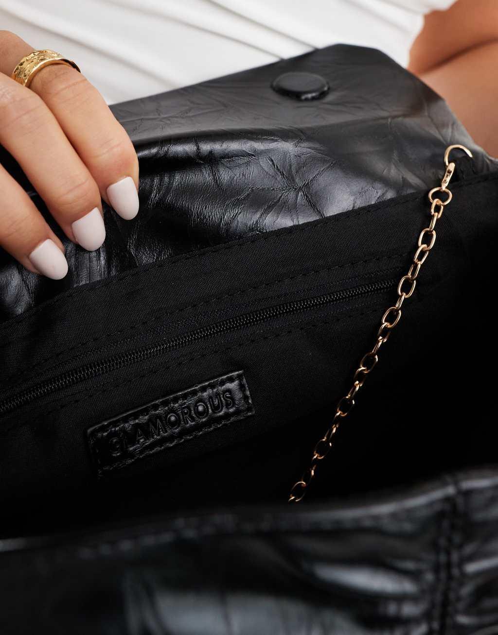 Glamorous ruched clutch bag in black patent Product Image