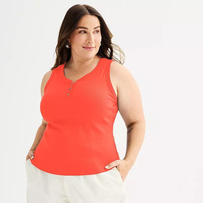 Plus Size Sonoma Goods For Life V-Neck Henley Tank Top, Womens Product Image