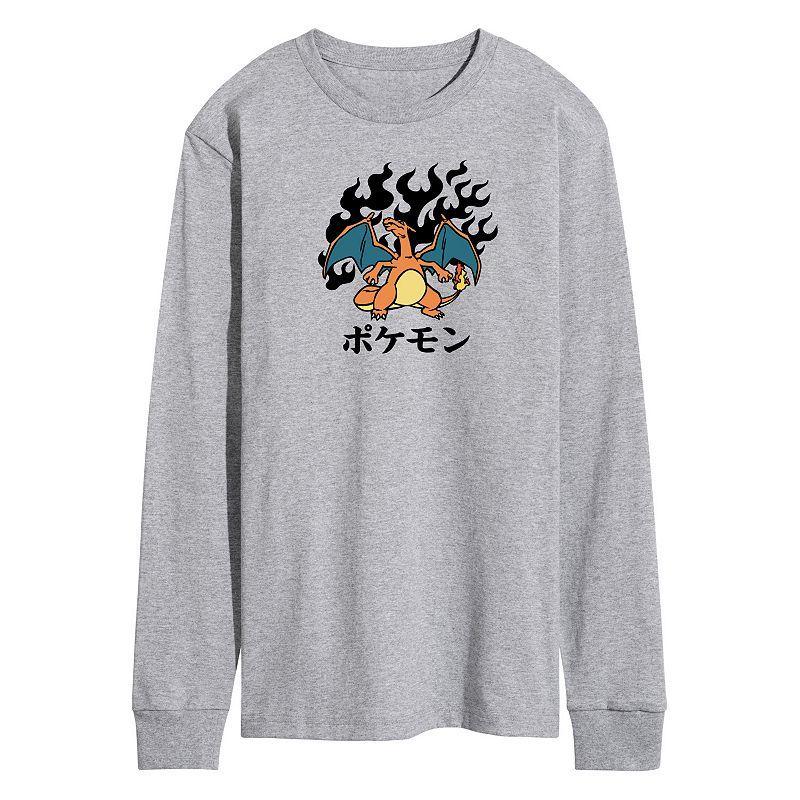 Mens Pokmon Charizard Flash Fire Long Sleeve Graphic Tee Grey Gray Product Image