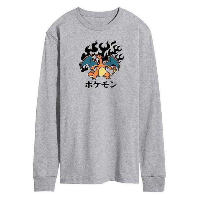 Mens Pokmon Charizard Flash Fire Long Sleeve Graphic Tee Grey Gray Product Image