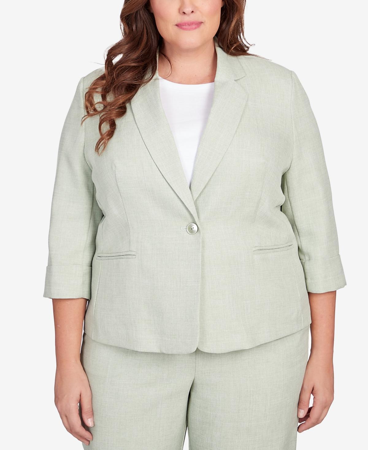 Plus Size Alfred Dunner Collared Button Front Blazer Jacket, Womens Lt Green Product Image