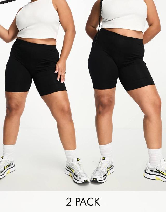 ASOS DESIGN Curve 2 pack basic legging shorts in black  Product Image