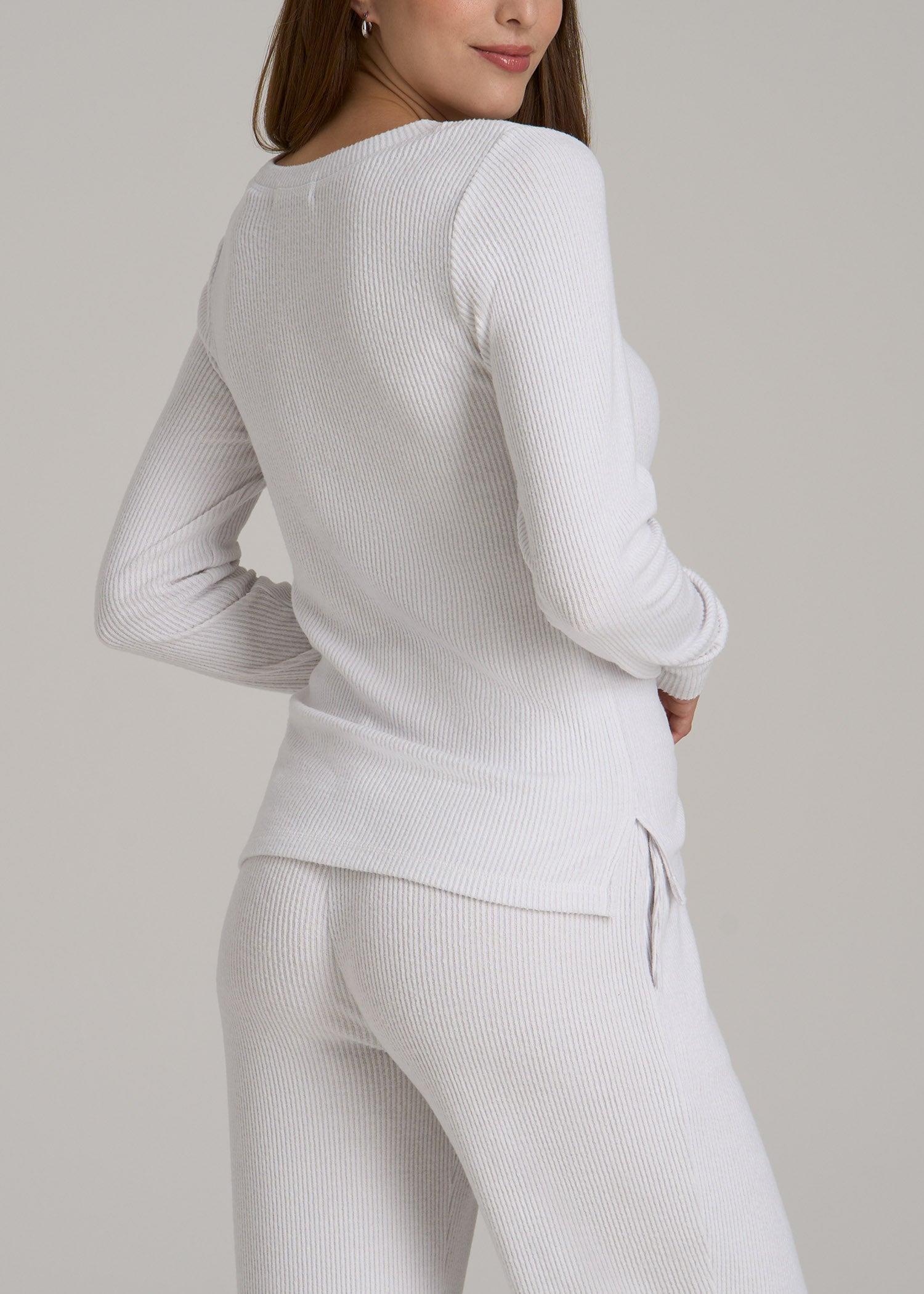 Ribbed Henley Top for Tall Women in Cloud White Product Image