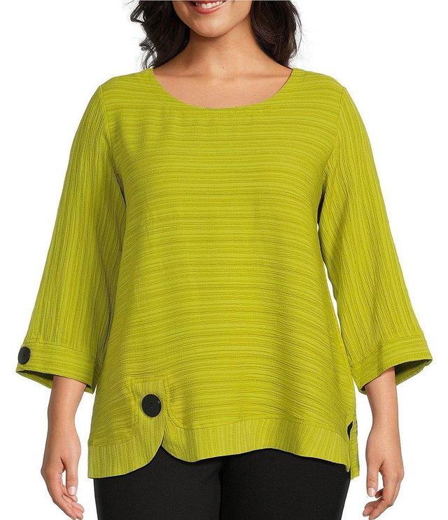 Ali Miles Plus Size Woven Textured Jacquard Scoop Neck 3/4 Sleeve Button Accent Detail Tunic Product Image