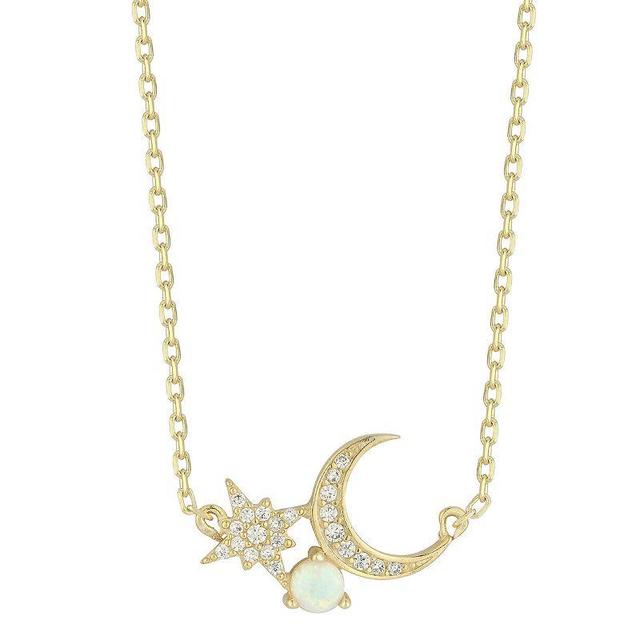 Sunkissed Sterling Cubic Zirconia & Synthetic White Opal Star & Moon Pendant Necklace, Womens Gold Tone Product Image