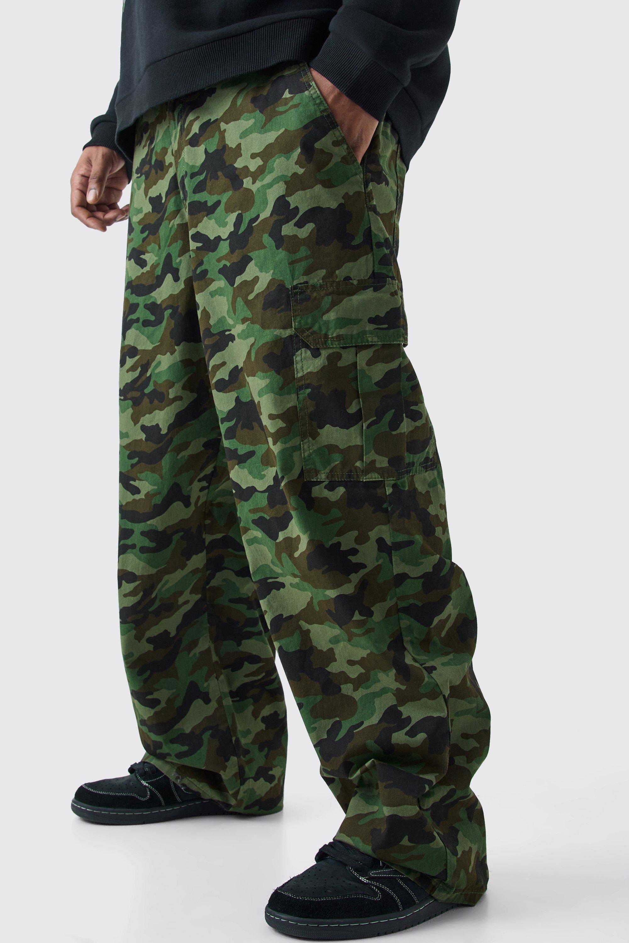 Plus Fixed Waist Relaxed Twill Camo Cargo Trouser | boohooMAN USA Product Image