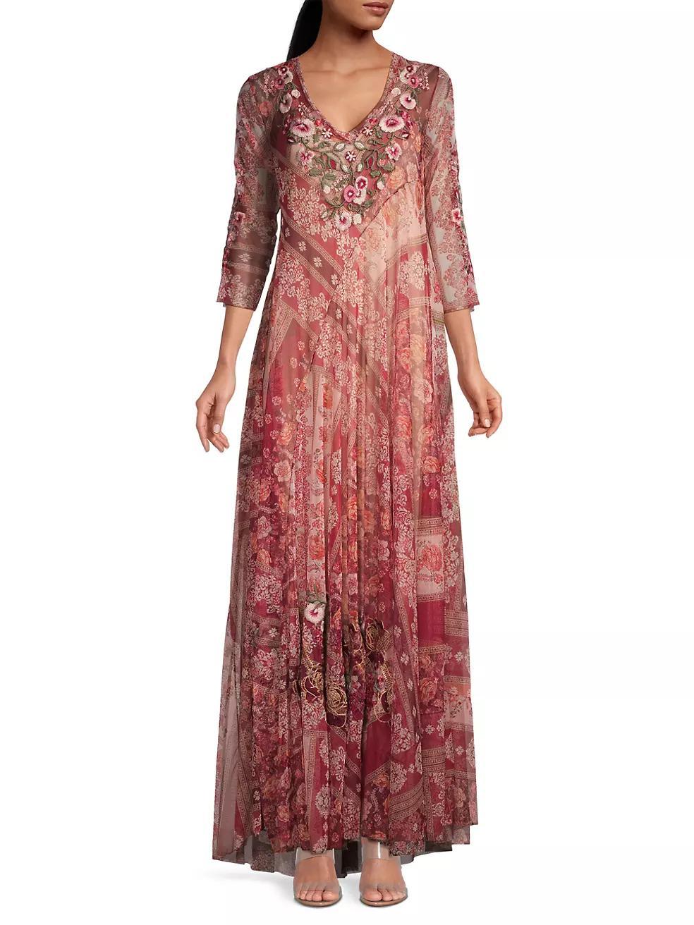 Cardinal Embroidered Mesh Maxi Dress Product Image