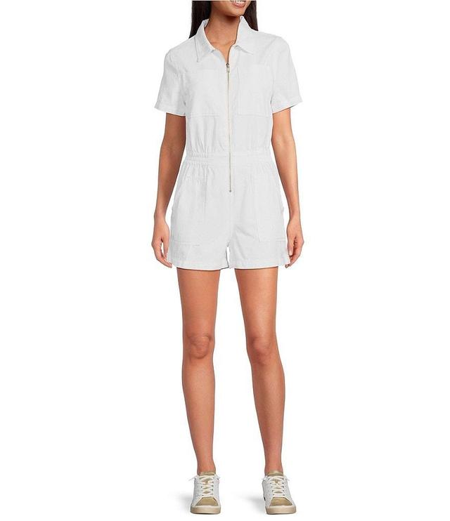 ELAN Denim Short Sleeve Zip Front Romper Product Image