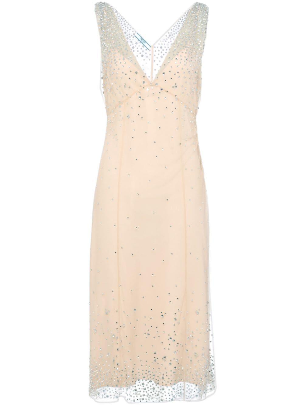 Embroidered Tulle Dress In Beige Product Image