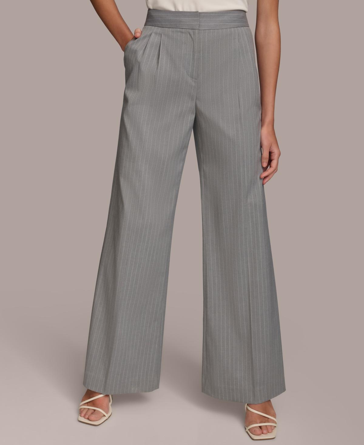 Donna Karan Womens Pinstriped Wide-Leg Pants - Light Gray product image