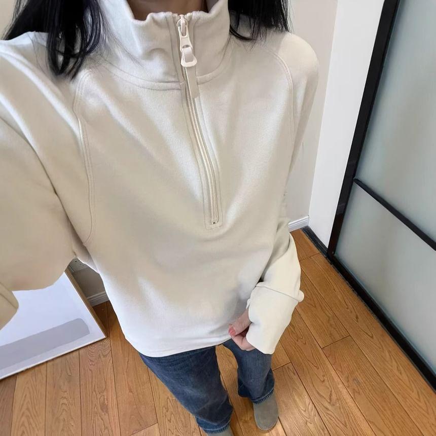 Long Sleeve Half-Zip Plain Fleece Loose-Fit Pullover Product Image