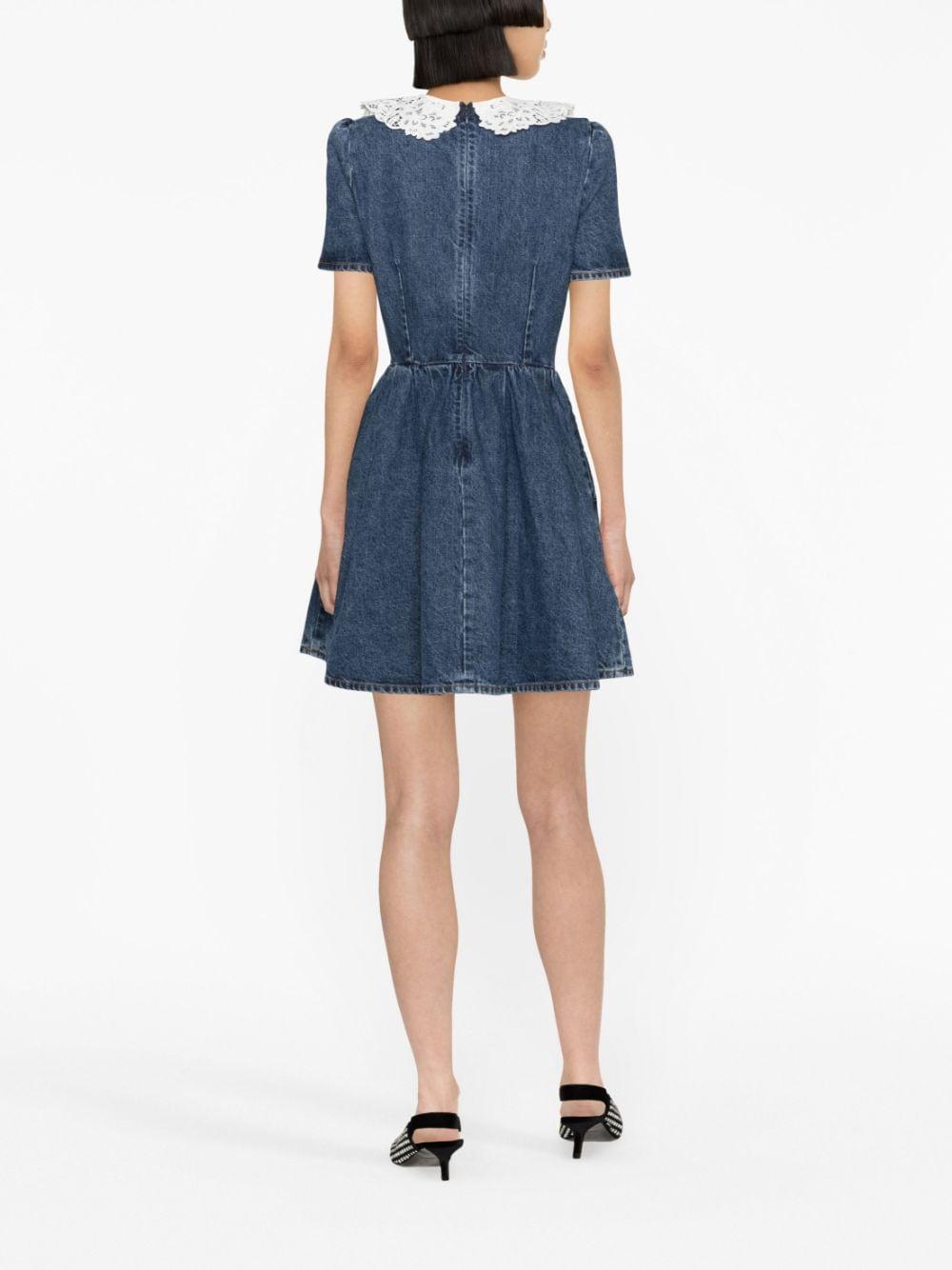 Lace Collar Denim Mini Dress In Blue Product Image