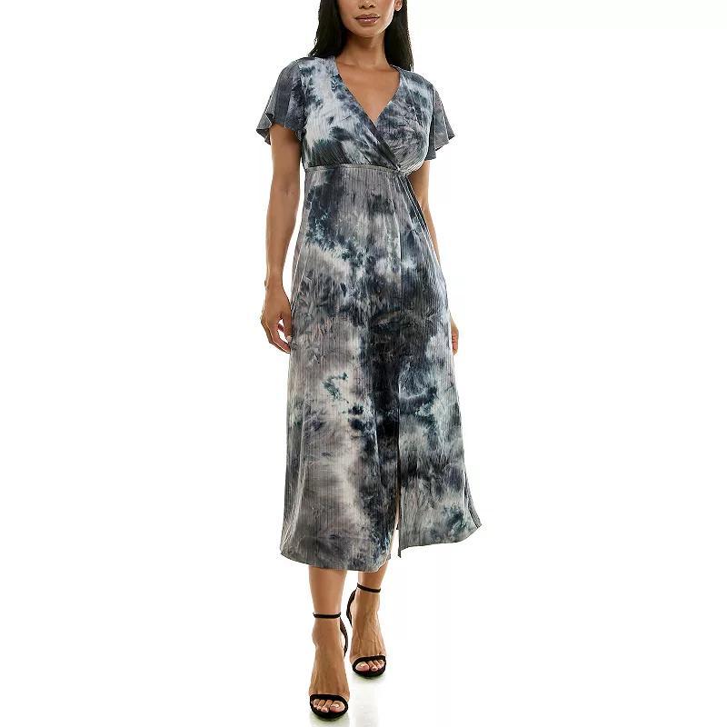 Womens Nina Leonard Flutter Sleeve Maxi Dress Grey Black Product Image