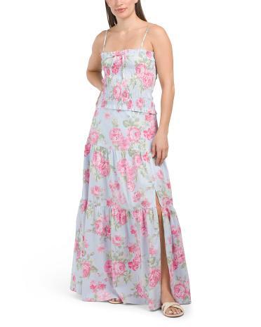 Smock Top And Tiered Maxi Skirt Set for Women Product Image