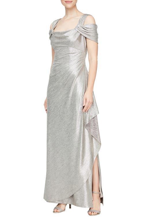 Alex Evenings Cold Shoulder Cowl Neck Metallic Gown Product Image