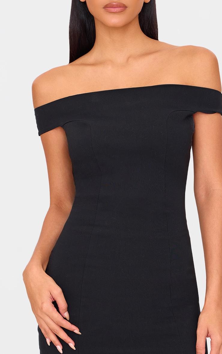  Black Stretch Woven Bardot Bodycon Dress Product Image