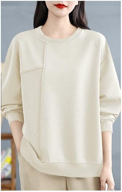 Crewneck Asymmetrical Plain Pullover Product Image