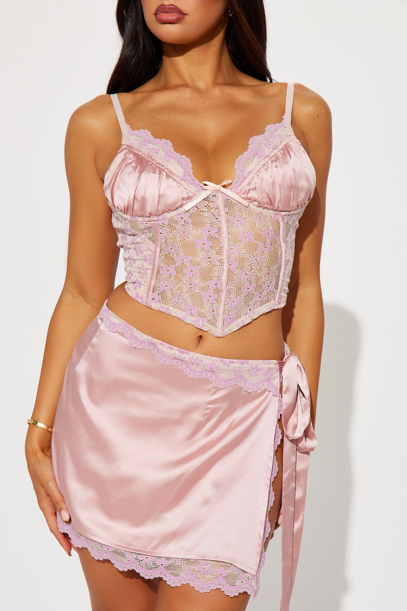 Arianna Satin Skirt Set - Pink Product Image