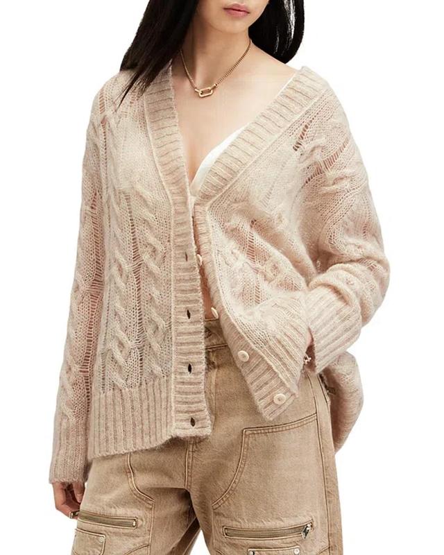 Regan Cable Knit Cardigan In Ecru White Product Image