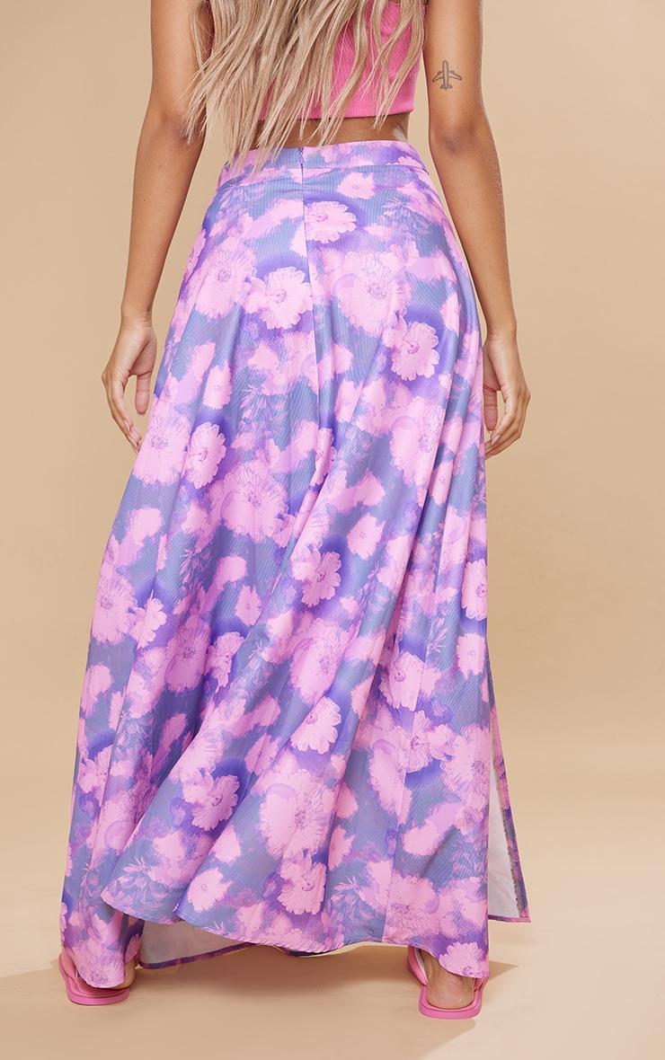 Purple Blurred Floral Print Woven Floaty Maxi Skirt Product Image