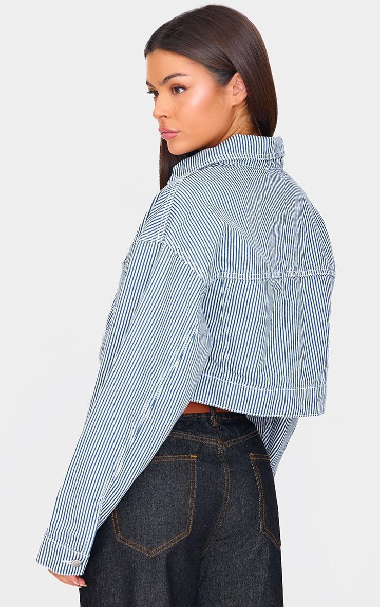 Blue Cropped Pinstripe Denim Jacket Product Image