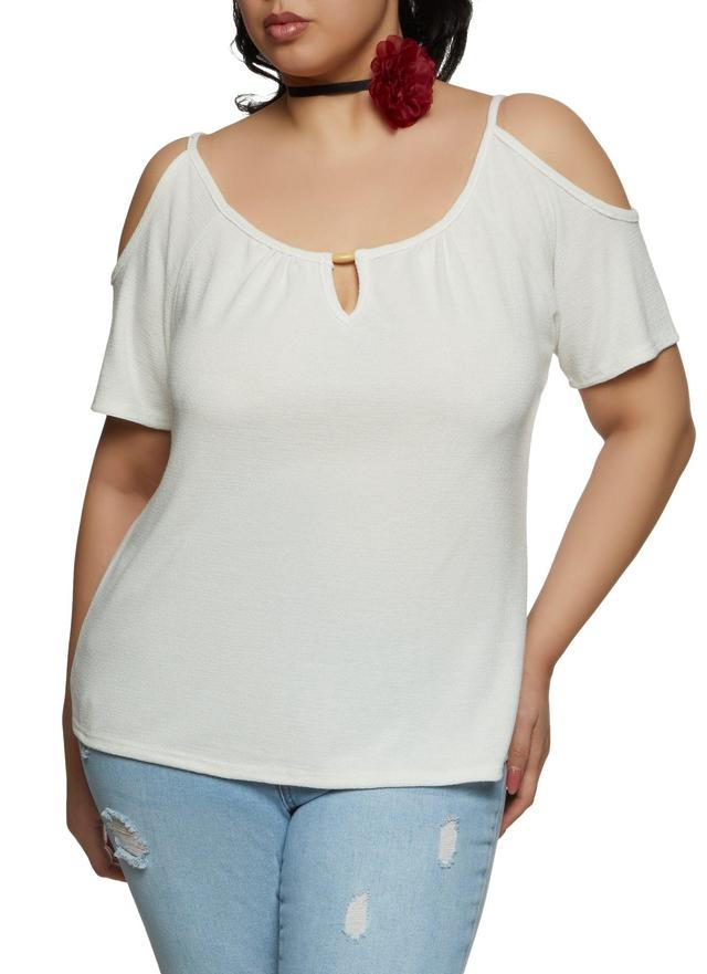 Womens Plus Size Keyhole Detail Cold Shoulder Blouse Product Image