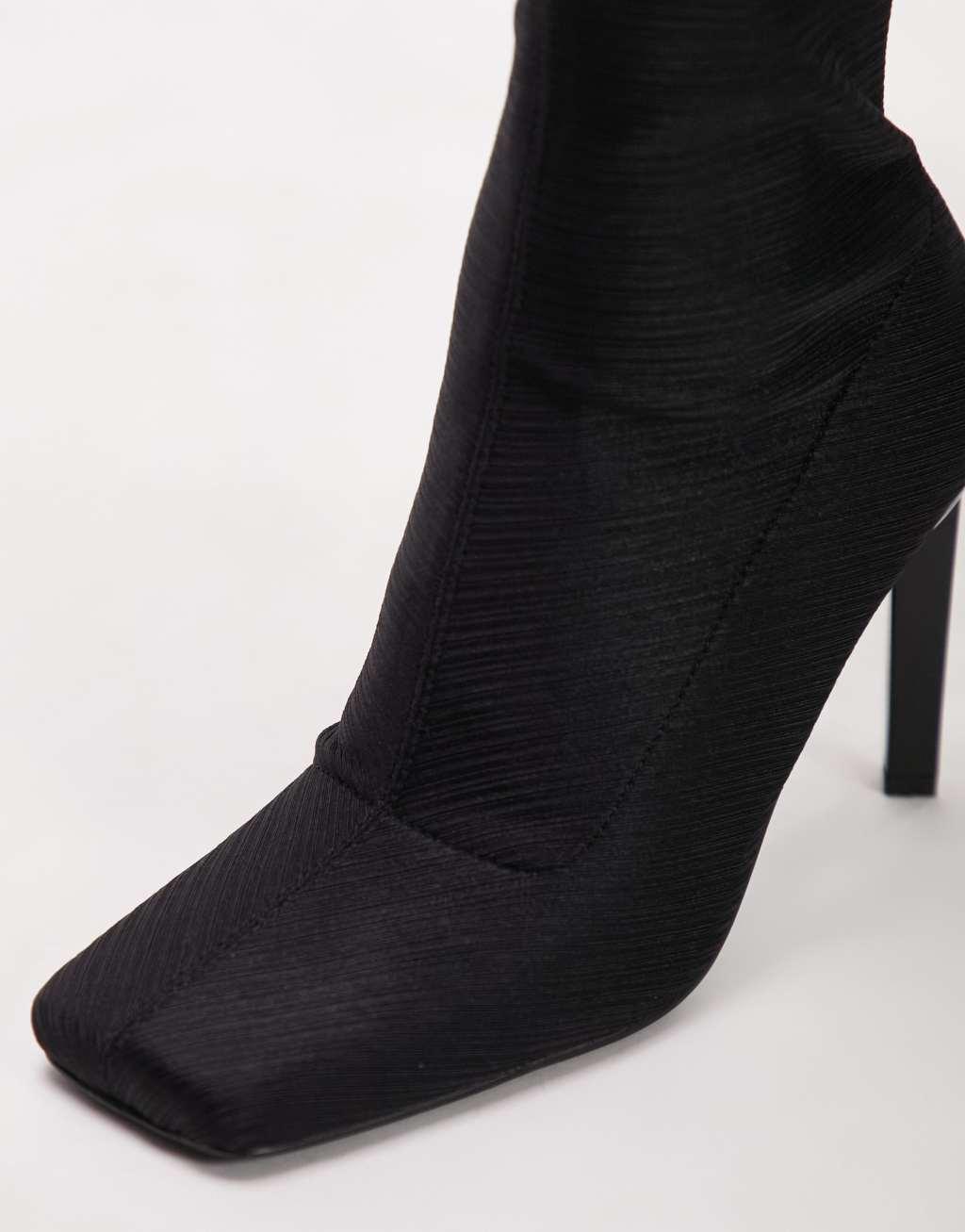 Topshop Wide Fit Tiff satin block heeled ankle boot Product Image