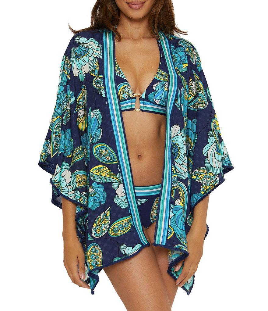 Trina Turk Pirouette Floral Print Open Front Kimono Swim Cover-Up Product Image