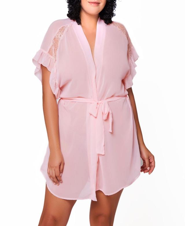 Mia Plus Size Chiffon and Lace Sheer Robe - Pink Product Image