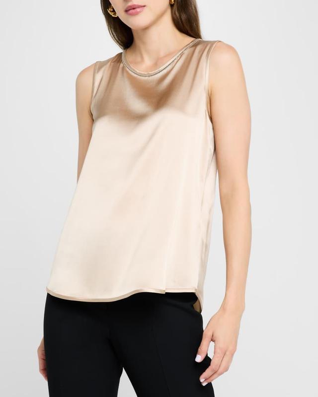 Sleeveless Beaded Silk Satin Blouse Product Image