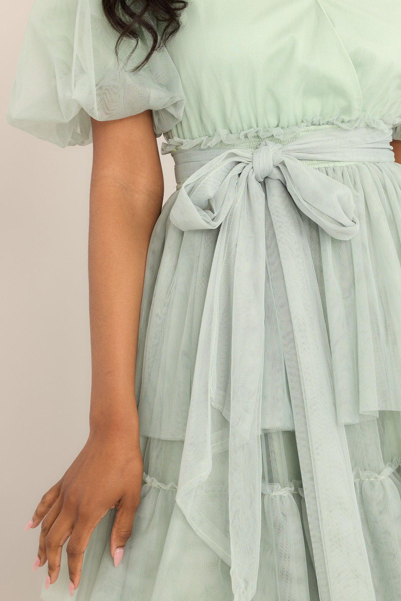 A Beautiful Feeling Seafoam Tiered Tulle Maxi Dress Product Image