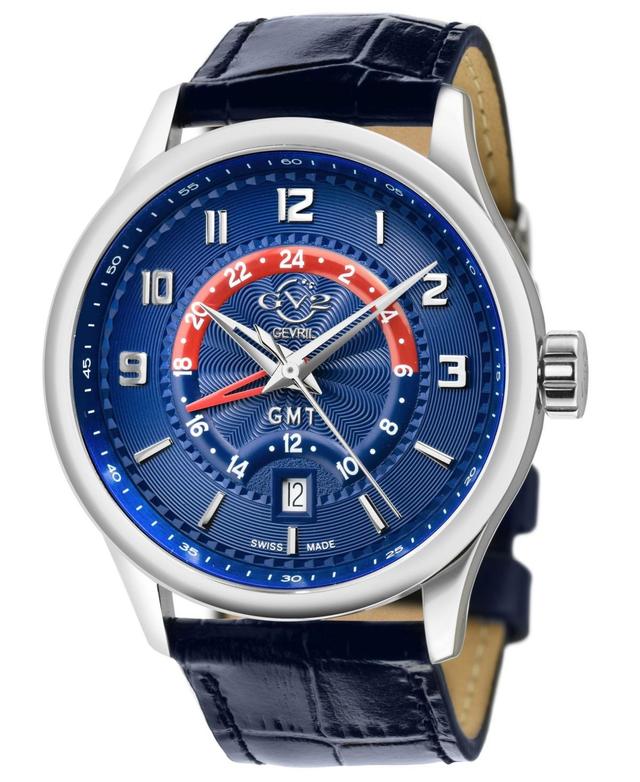 Gevril Mens Giromondo Swiss Quartz Blue Leather Strap Watch 42mm - Blue Product Image