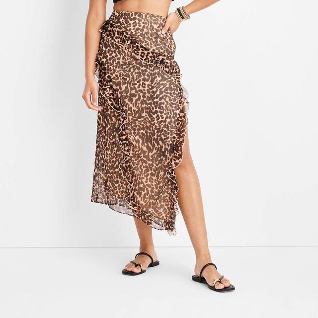 Womens Asymmetrical Ruffle Maxi Skirt - Future Collective with Jenee Naylor Dark Brown Leopard Print 4 Product Image