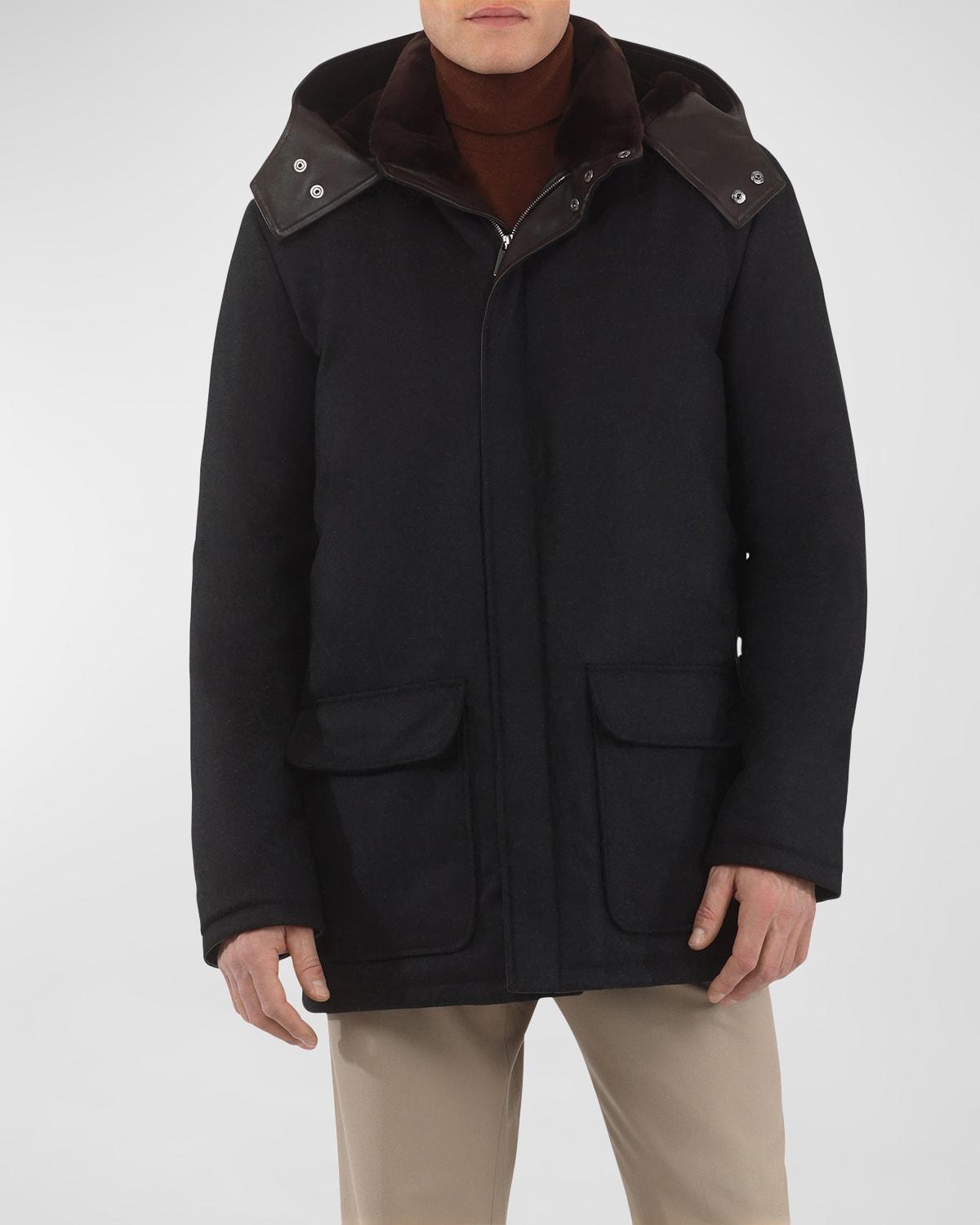 Mens Loro Piana Wool-Cashmere Parka with Lamb Shearling Collar and Detachable Hood Product Image