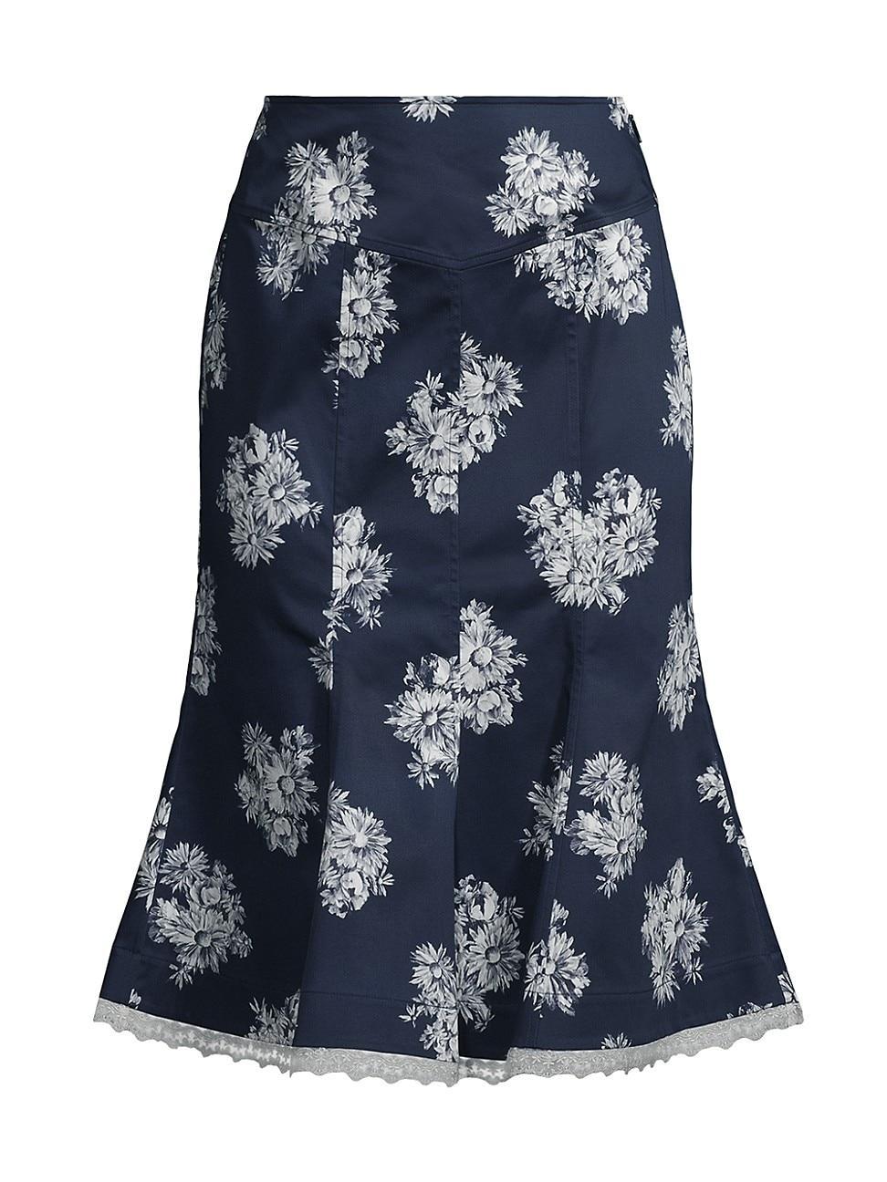 Womens Floral Flared Midi-Skirt Product Image