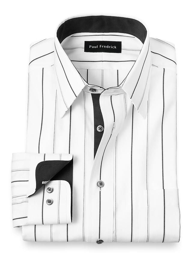 Slim Fit Non-iron Cotton Stripe Dress Shirt With Contrast Trim Product Image