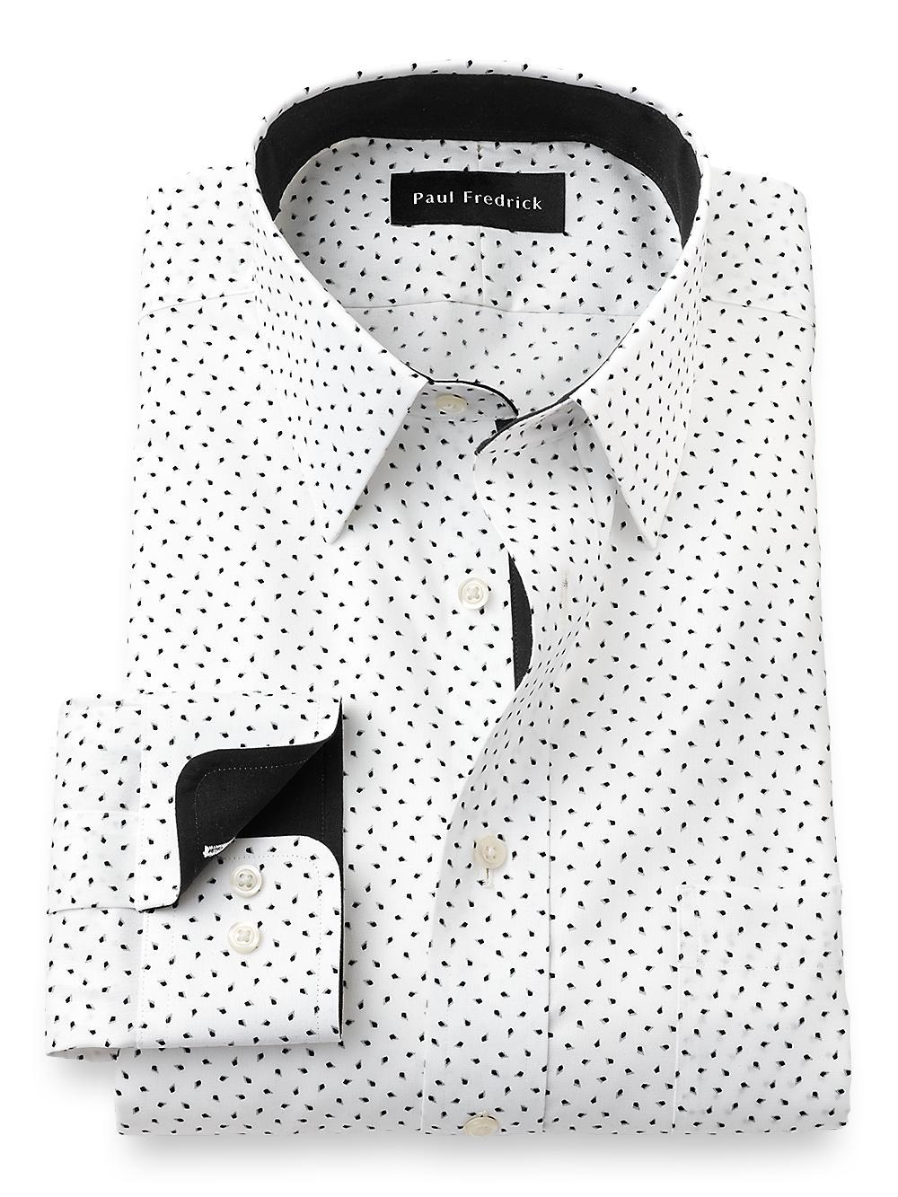 Non-iron Cotton Micro Print Dress Shirt With Contrast Trim Product Image