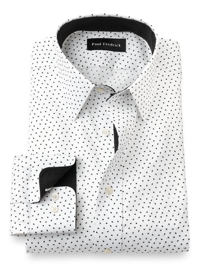 Tailored Fit Non-iron Cotton Micro Print Dress Shirt With Contrast Trim Product Image