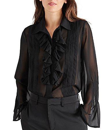 Steve Madden Aurora Ruffle Pleated Chiffon Button-Up Shirt Product Image