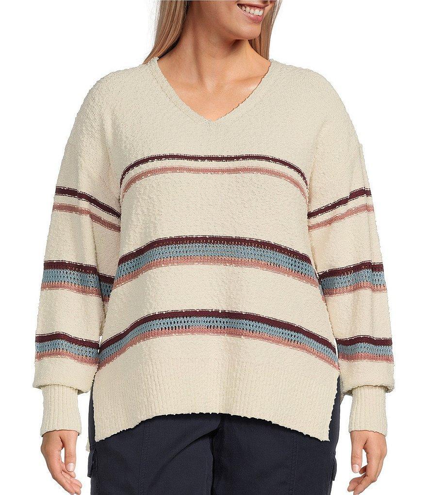 Nurture by Westbound Plus Size Long Sleeve V-Neck Striped Sweater Product Image