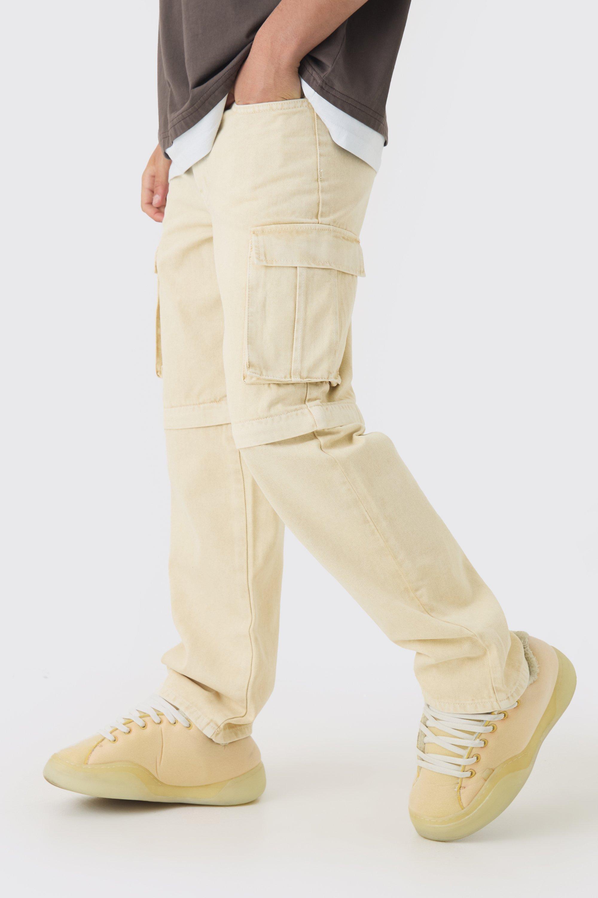 Relaxed Acid Wash Zip Off Twill Cargo Pants | boohooMAN USA Product Image