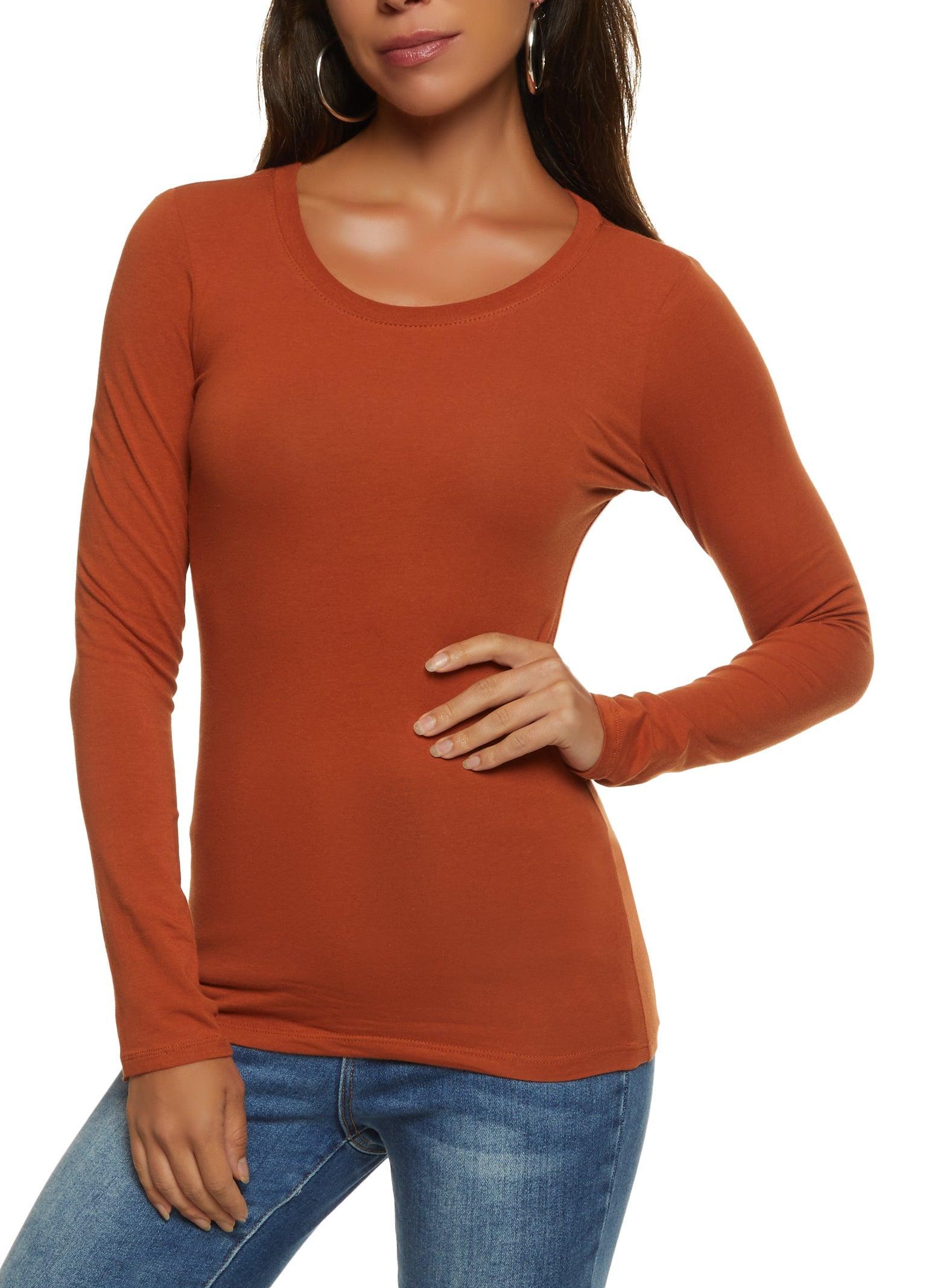 Womens Basic Crew Neck Long Sleeve Tee Product Image