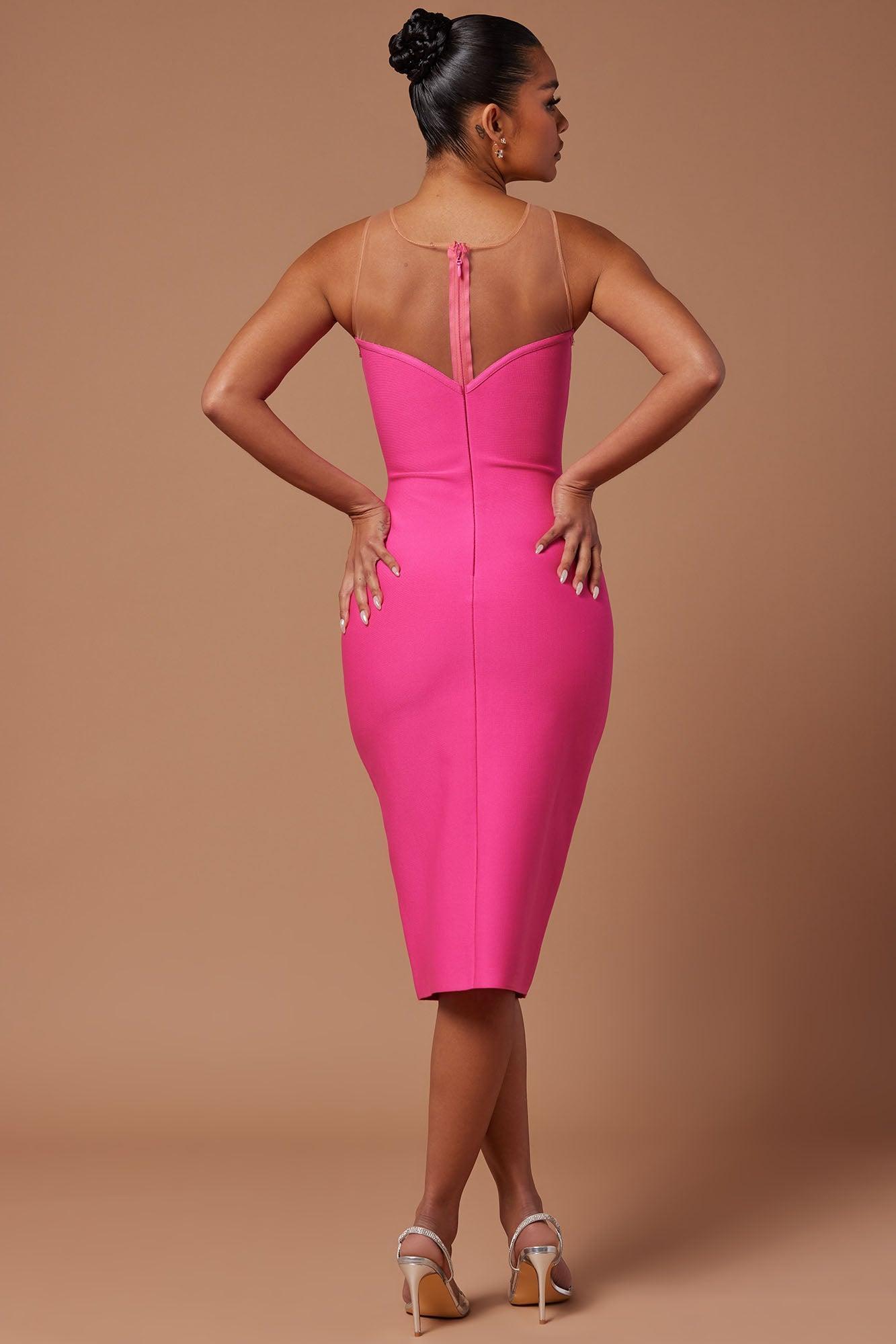 Evie Mae Bandage Midi Dress - Hot Pink Product Image