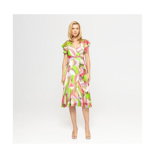 Nissa Womens Printed Pleated Midi Dress Product Image