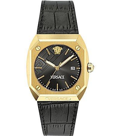 Men's Antares IP Yellow Gold Leather-Strap Watch, 44x41.5mm Product Image