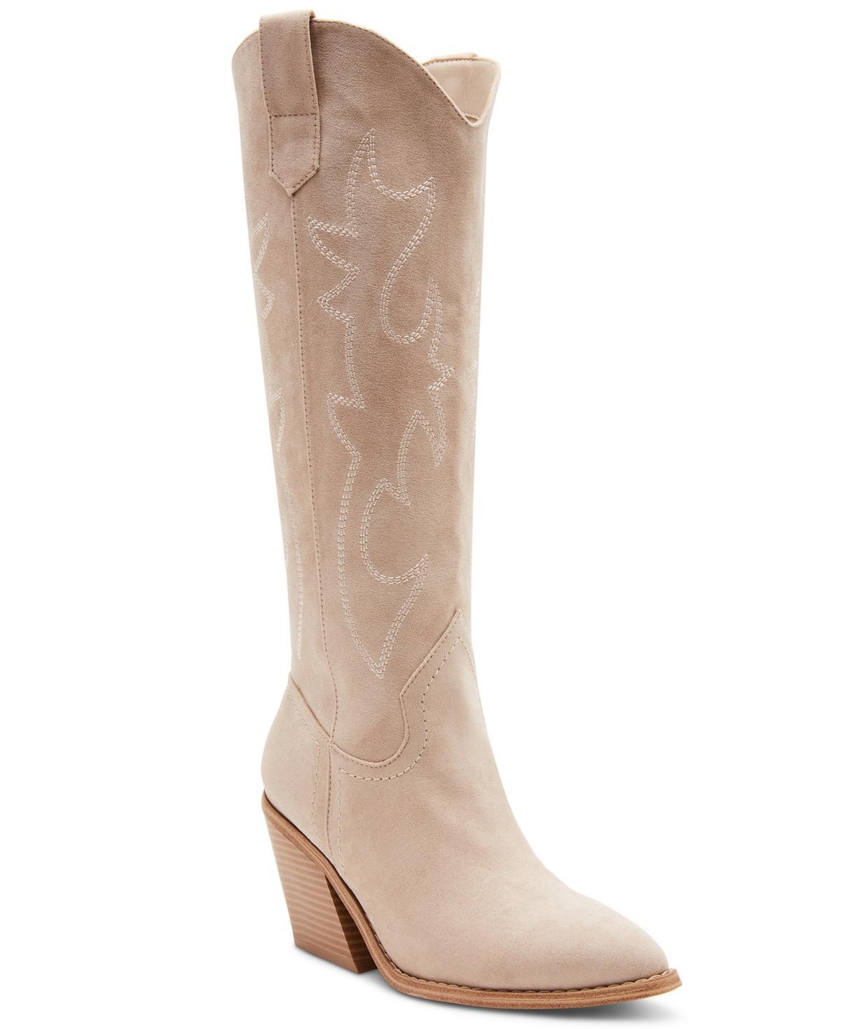 madden girl Arizona Womens Knee-High Western Boots Ivory Product Image