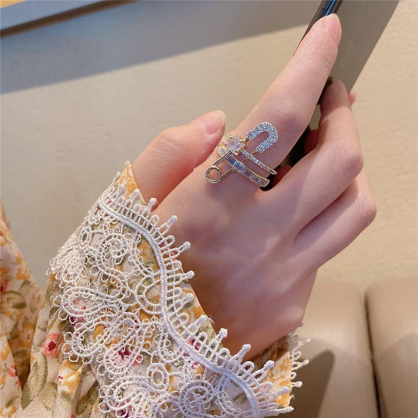 Rhinestone Pin Layered Open Ring Product Image