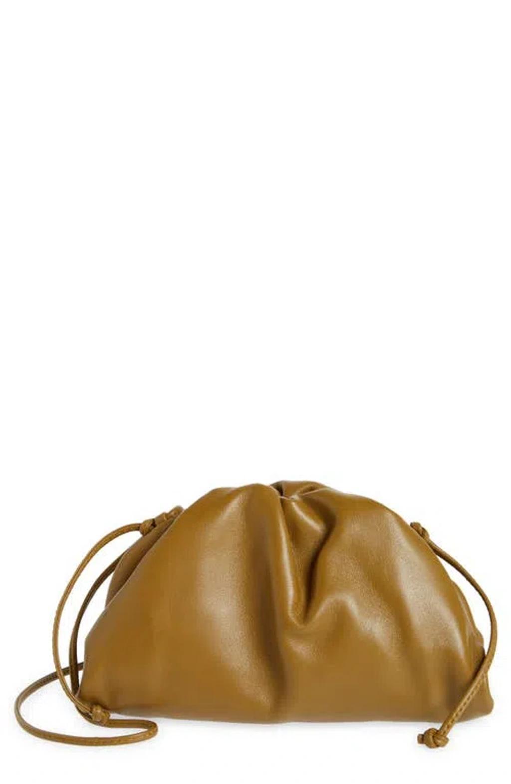 BOTTEGA VENETA The Mini Pouch Leather Clutch In Acorn Gold Product Image