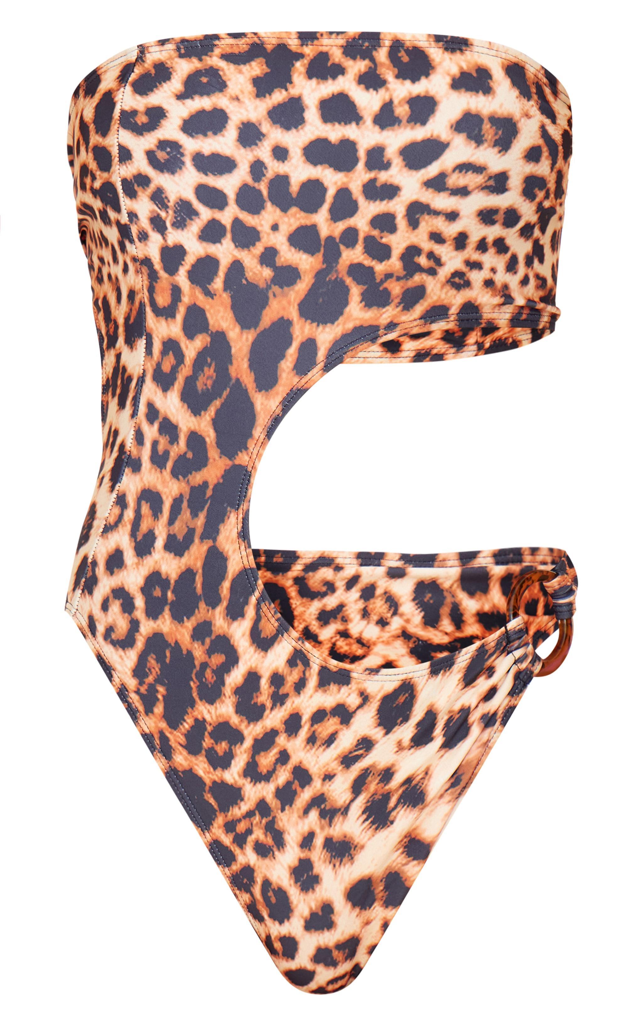 Brown Leopard Print Cut Out O Ring Trim Detail Swimsuit Product Image